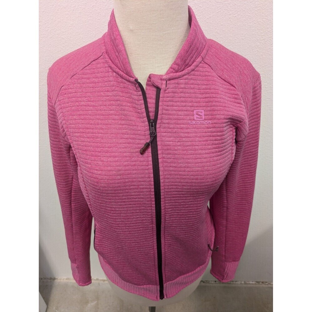 Salomon Pink Track Lightweight Wool Blend Jacket sz M Outdoor Full Zip Mock Neck - Picture 4 of 12